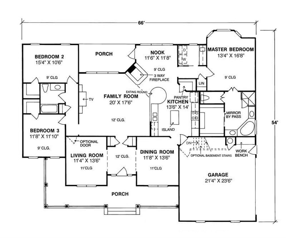 Floor Plan First Story of Country Plan #178-1003